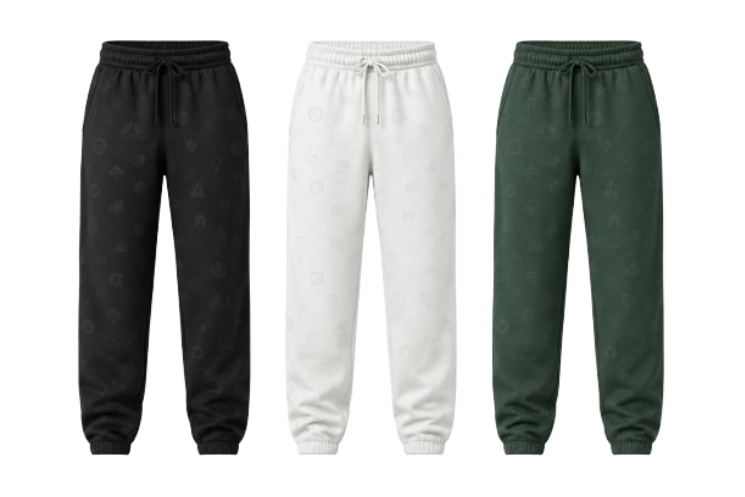 BlankWD sweatpants — tonal pattern, three colourways