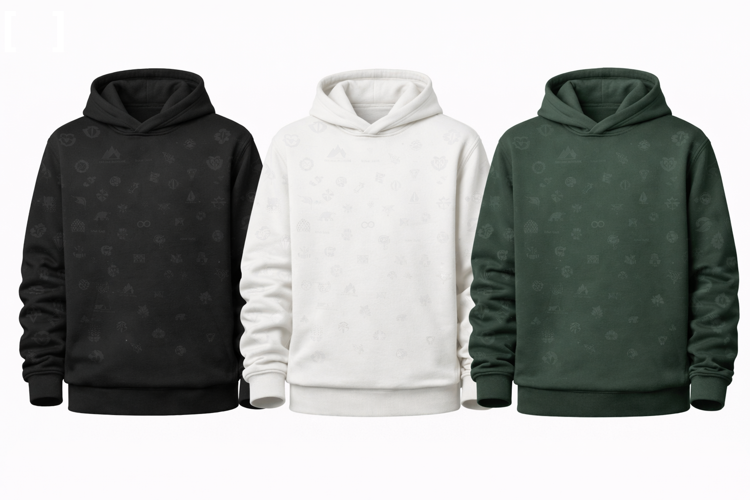 BlankWD hoodies in black, white and green